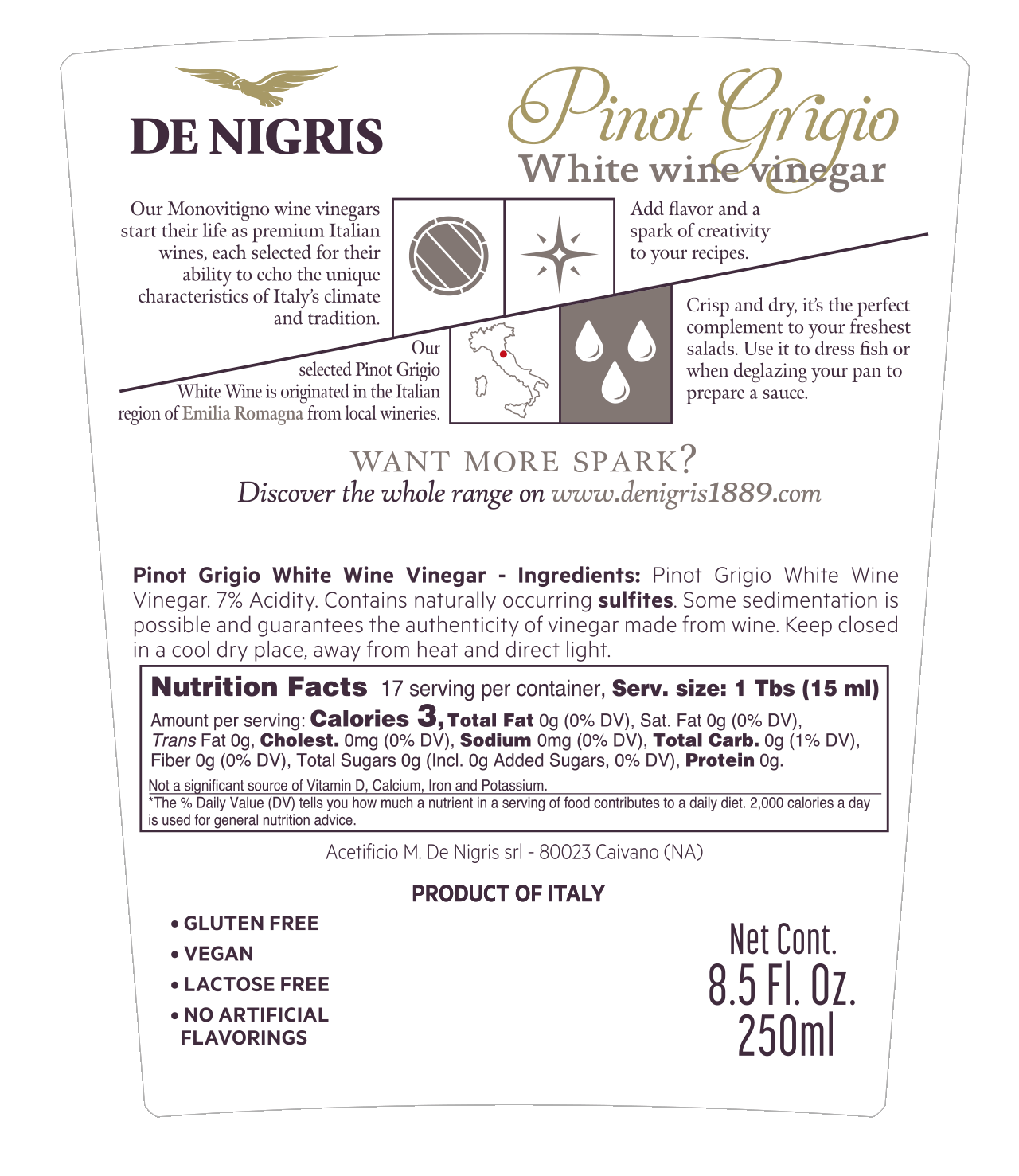 White Wine Vinegar - Pinot Grigio - 250ml -