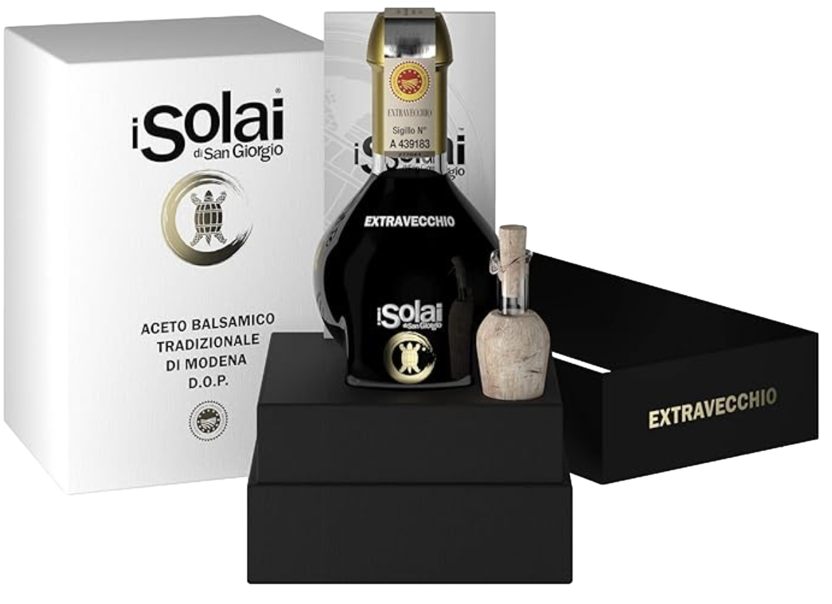 EXTRAVECCHIO Aceto Balsamico Tradizionale di Modena D.O.P. (100ml) - I SOLAI Traditional balsamic vinegar is made of cooked grape must, matured by slow acidification derived from a natural fermentation and progressive concentration by a long aging.