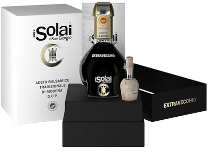 EXTRAVECCHIO Aceto Balsamico Tradizionale di Modena D.O.P. (100ml) - I SOLAI Traditional balsamic vinegar is made of cooked grape must, matured by slow acidification derived from a natural fermentation and progressive concentration by a long aging.