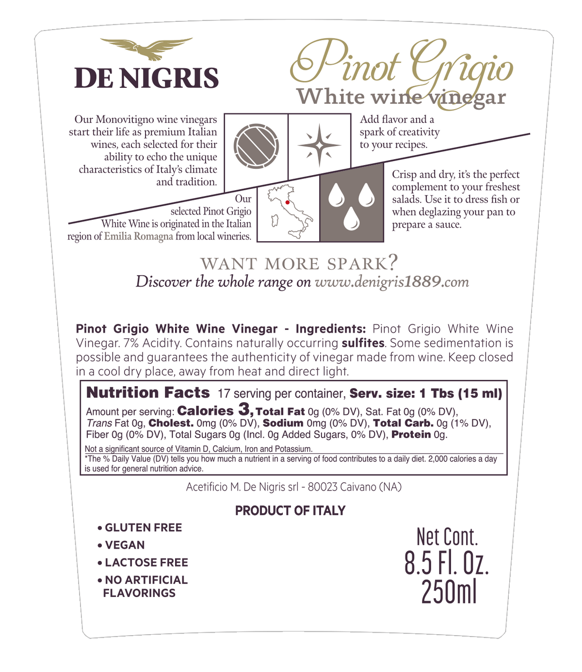 White Wine Vinegar - Pinot Grigio - 250ml -